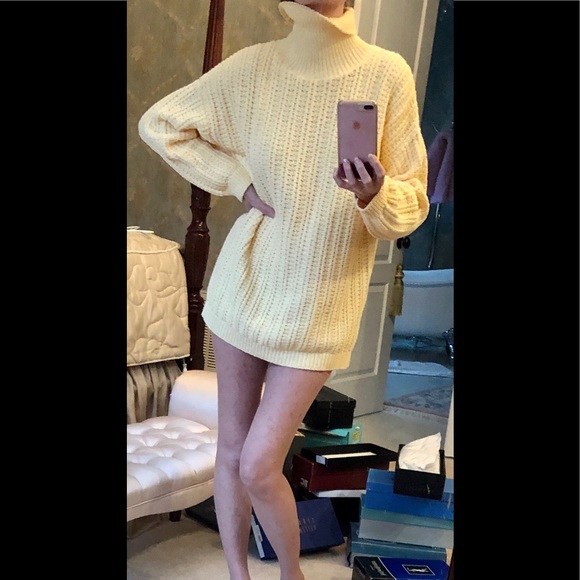 VTG 90s GAP Turtleneck Shaker stitch cotton sweater/ dress yellow M - Picture 3 of 8